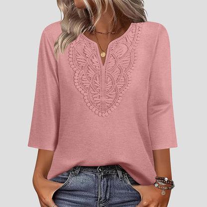 💗Limited time special price - £11.99💕Lace-Trim V-Neck Blouse – Breathable Fabric & Flattering Drape