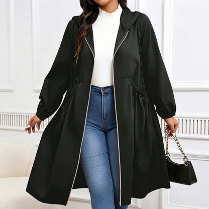 🧥 Plus Size | Women's Mid-Length Hooded Everyday Jacket