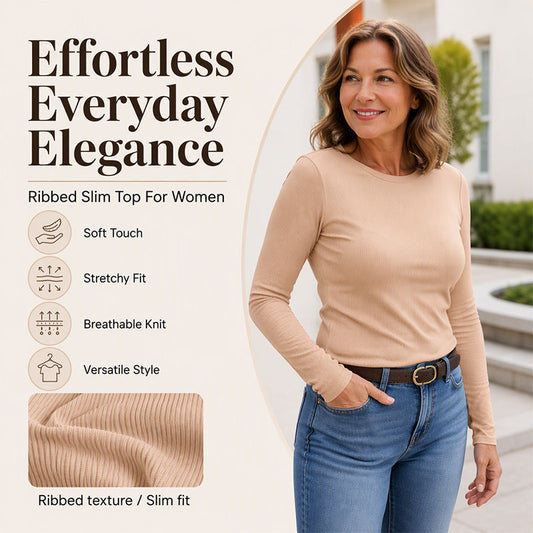 ⏳LAST DAY SALE ONLY￡9.99!!⭐🧶 Ribbed Texture, Easy Everyday Fit | Women's Classic Crew-Neck Knit Top